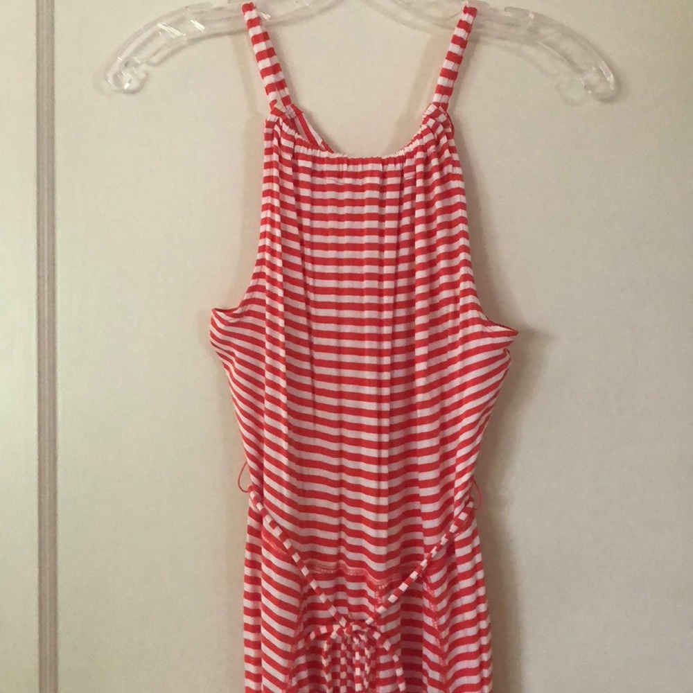 coral/white striped maxi sun dress